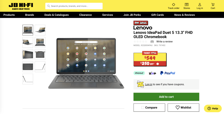 JB Hi-Fi: Lenovo IdeaPad Duet 5 13.3″ FHD OLED Chromebook – was $799, now $549